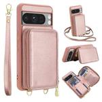 For Google Pixel 8 Pro Crossbody Zipper RFID Card Bag Phone Case(Rose Gold)