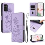 For Samsung Galaxy A13 4G / 5G Lotus Embossed Leather Phone Case with Lanyard(Purple)