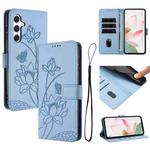 For Samsung Galaxy A35 5G Lotus Embossed Leather Phone Case with Lanyard(Blue)