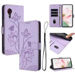 For Samsung Galaxy Xcover 7 Lotus Embossed Leather Phone Case with Lanyard(Purple)