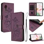 For Samsung Galaxy Xcover 7 Lotus Embossed Leather Phone Case with Lanyard(Wine Red)
