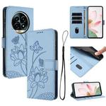 For Realme 13+ 5G Global Lotus Embossed Leather Phone Case with Lanyard(Blue)