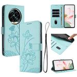 For Realme 13+ 5G Global Lotus Embossed Leather Phone Case with Lanyard(Green)