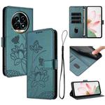 For Realme 13 Pro 5G   / 13 Pro+ 5G Global Lotus Embossed Leather Phone Case with Lanyard(Dark Green)
