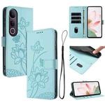 For vivo V50 Lite 5G / 4G Lotus Embossed Leather Phone Case with Lanyard(Green)