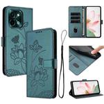 For vivo Y28 4G / iQOO Z9x 5G Lotus Embossed Leather Phone Case with Lanyard(Dark Green)