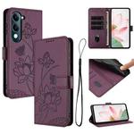 For vivo Y29s 5G Global / Y04 / Y19e 4G Lotus Embossed Leather Phone Case with Lanyard(Wine Red)