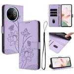 For vivo Y39 5G Global Lotus Embossed Leather Phone Case with Lanyard(Purple)