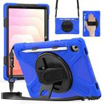 For Samsung Galaxy Tab S11 2025 Rotatable Holder Silicone Hybrid PC Tablet Case with Shoulder Strap(Blue)