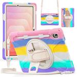 For Samsung Galaxy Tab S11 2025 Rotatable Holder Silicone Hybrid PC Tablet Case with Shoulder Strap(Colorful Pink)