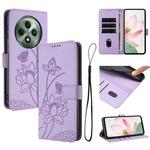 For OPPO Reno12 F 5G / 4G Global Lotus Embossed Leather Phone Case with Lanyard(Purple)