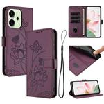 For OPPO Reno14 / Reno14 F 5G Global Lotus Embossed Leather Phone Case with Lanyard(Wine Red)