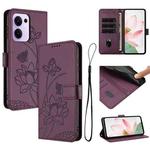 For OPPO Reno13 F 5G / 4G Global Lotus Embossed Leather Phone Case with Lanyard(Wine Red)