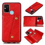 For OPPO A53 Double Buckle PU + TPU Shockproof Magnetic Protective Case with Card Slot & Holder(Red)