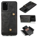 For Samsung Galaxy S20 FE Double Buckle PU + TPU Shockproof Magnetic Protective Case with Card Slot & Holder(Black)