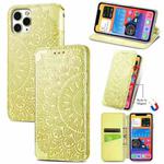 For iPhone 11 Pro Blooming Mandala Embossed Pattern Magnetic Horizontal Flip Leather Case with Holder & Card Slots & Wallet(Yellow)