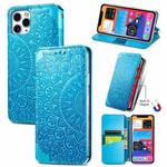 For iPhone 11 Blooming Mandala Embossed Pattern Magnetic Horizontal Flip Leather Case with Holder & Card Slots & Wallet(Blue)