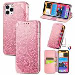 For iPhone 11 Pro Max Blooming Mandala Embossed Pattern Magnetic Horizontal Flip Leather Case with Holder & Card Slots & Wallet(Pink)