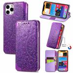For iPhone 11 Pro Max Blooming Mandala Embossed Pattern Magnetic Horizontal Flip Leather Case with Holder & Card Slots & Wallet(Purple)