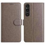 For Sony Xperia 1 V Lambskin 8-card Slot Leather Phone Case(Grey)