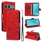 For Sony Xperia 10 VII Cat Bee Embossing Pattern Shockproof Leather Case(Red)