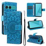 For Sony Xperia 10 VII Embossed Sunflower Pattern Flip Leather Phone Case(Blue)