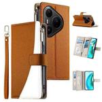 For Huawei Pura 80 Pro 5G / Pura 80 Pro+ 5G Stitching Multi-card Zipper Wallet Leather Phone Case with Short Strap(Brown)