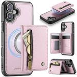 For iPhone 17 JEEHOOD J12 Exquisite RFID MagSafe Zipper Card Bag Phone Case(Pink)