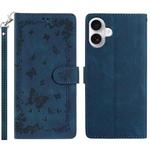 For iPhone 17 Secret Garden Butterfly Pattern Leather Phone Case(Dark Blue)