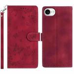 For iPhone 16e Secret Garden Butterfly Pattern Leather Phone Case(Red)