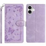 For iPhone 16 Secret Garden Butterfly Pattern Leather Phone Case(Purple)