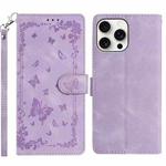 For iPhone 15 Pro Secret Garden Butterfly Pattern Leather Phone Case(Purple)