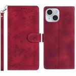 For iPhone 15 Plus Secret Garden Butterfly Pattern Leather Phone Case(Red)