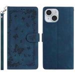 For iPhone 14 Plus Secret Garden Butterfly Pattern Leather Phone Case(Dark Blue)