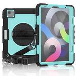 Shockproof Colorful Silicone + PC Protective Case with Holder & Shoulder Strap & Hand Strap & Pen Slot For iPad Air 2022 / 2020 10.9 (Black Light Blue)