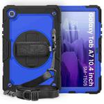 For Samsung Galaxy Tab A7 (2020) T500/T505 Shockproof Colorful Silicone + PC Protective Case with Holder & Shoulder Strap & Hand Strap & Pen Slot(Black Blue)