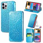 For iPhone 12 mini Blooming Mandala Embossed Pattern Magnetic Horizontal Flip Leather Case with Holder & Card Slots & Wallet (Blue)