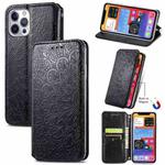 For iPhone 12 mini Blooming Mandala Embossed Pattern Magnetic Horizontal Flip Leather Case with Holder & Card Slots & Wallet (Black)