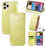 For iPhone 12 mini Blooming Mandala Embossed Pattern Magnetic Horizontal Flip Leather Case with Holder & Card Slots & Wallet (Yellow)