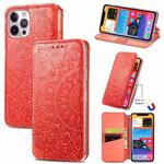 For iPhone 12 Pro Max Blooming Mandala Embossed Pattern Magnetic Horizontal Flip Leather Case with Holder & Card Slots & Wallet(Orange)