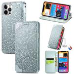For iPhone 12 Pro Max Blooming Mandala Embossed Pattern Magnetic Horizontal Flip Leather Case with Holder & Card Slots & Wallet(Grey)