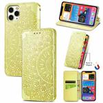 For iPhone 12 Pro Max Blooming Mandala Embossed Pattern Magnetic Horizontal Flip Leather Case with Holder & Card Slots & Wallet(Yellow)