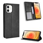 For iPhone 12 mini Magnetic Buckle Retro Pattern Horizontal Flip Leather Case with Holder & Card Slot & Wallet (Black)