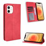For iPhone 12 mini Magnetic Buckle Retro Pattern Horizontal Flip Leather Case with Holder & Card Slot & Wallet (Red)