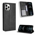 For iPhone 12 / 12 Pro Magnetic Buckle Retro Pattern Horizontal Flip Leather Case with Holder & Card Slot & Wallet(Black)