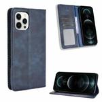 For iPhone 12 / 12 Pro Magnetic Buckle Retro Pattern Horizontal Flip Leather Case with Holder & Card Slot & Wallet(Blue)