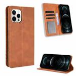 For iPhone 12 Pro Max Magnetic Buckle Retro Pattern Horizontal Flip Leather Case with Holder & Card Slot & Wallet(Brown)