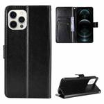 For iPhone 12 / 12 Pro Crazy Horse Texture Horizontal Flip Leather Case with Holder & Card Slots & Wallet & Lanyard(Black)