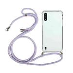 For Samsung Galaxy A01 (EU Version) Four-Corner Anti-Fall Transparent TPU Protective Case with Lanyard(Purple)