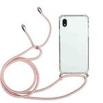For Samsung Galaxy A01 Core Four-Corner Anti-Fall Transparent TPU Protective Case with Lanyard(Pink)